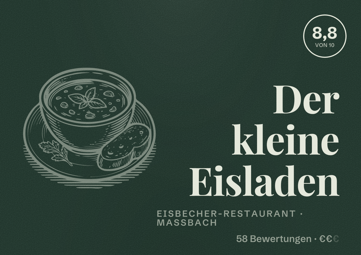 Illustriertes Poster von Der kleine Eisladen, Eisbecher-Restaurant in Maßbach: Bewertung 8,8 von 10 aus 58 Bewertungen, Preisniveau €€