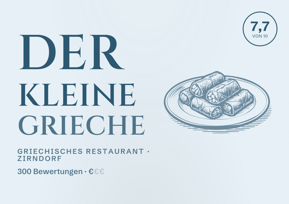 Illustriertes Poster von Der kleine Grieche, Griechisches Restaurant in Zirndorf: Bewertung 7,7 von 10 aus 300 Bewertungen, Preisniveau €