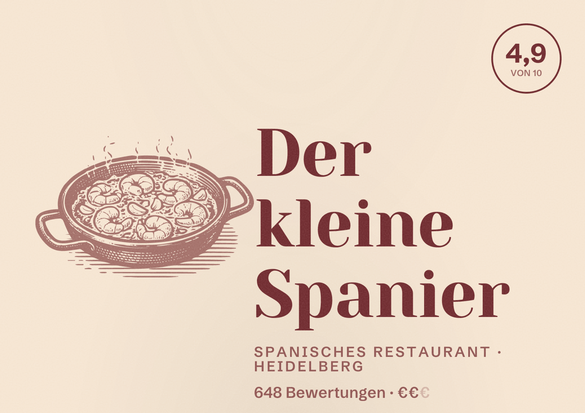 Illustriertes Poster von Der kleine Spanier, Spanisches Restaurant in Heidelberg: Bewertung 4,9 von 10 aus 648 Bewertungen, Preisniveau €€