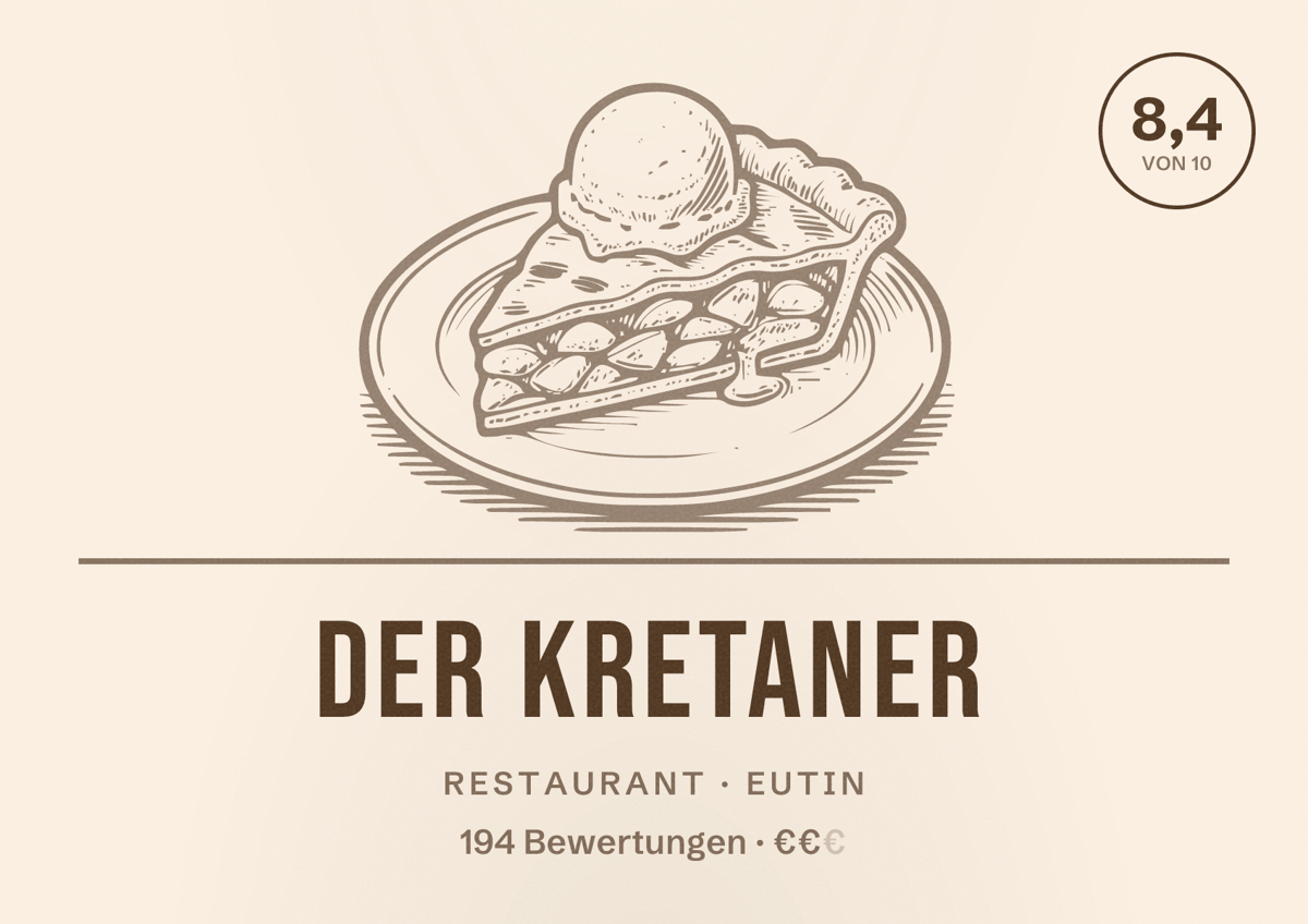 Illustriertes Poster von Der Kretaner, Restaurant in Eutin: Bewertung 8,4 von 10 aus 194 Bewertungen, Preisniveau €€