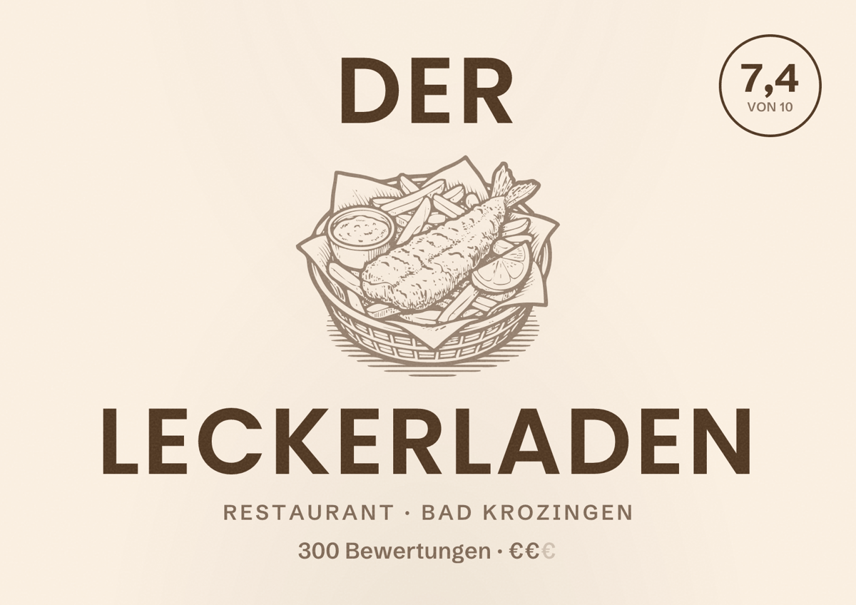 Illustriertes Poster von Der Leckerladen, Restaurant in Bad Krozingen: Bewertung 7,4 von 10 aus 300 Bewertungen, Preisniveau €€