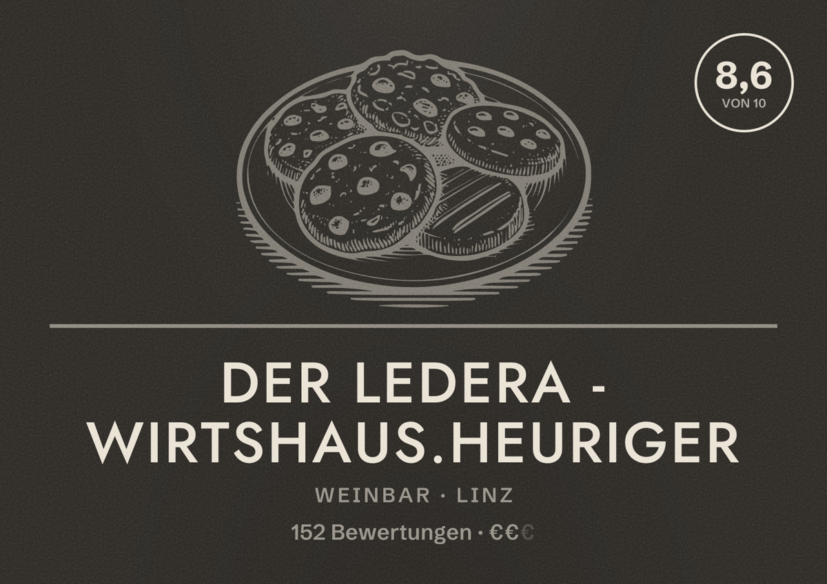 Illustriertes Poster von Der Ledera - Wirtshaus.Heuriger, Weinbar in Linz: Bewertung 8,6 von 10 aus 152 Bewertungen, Preisniveau €€