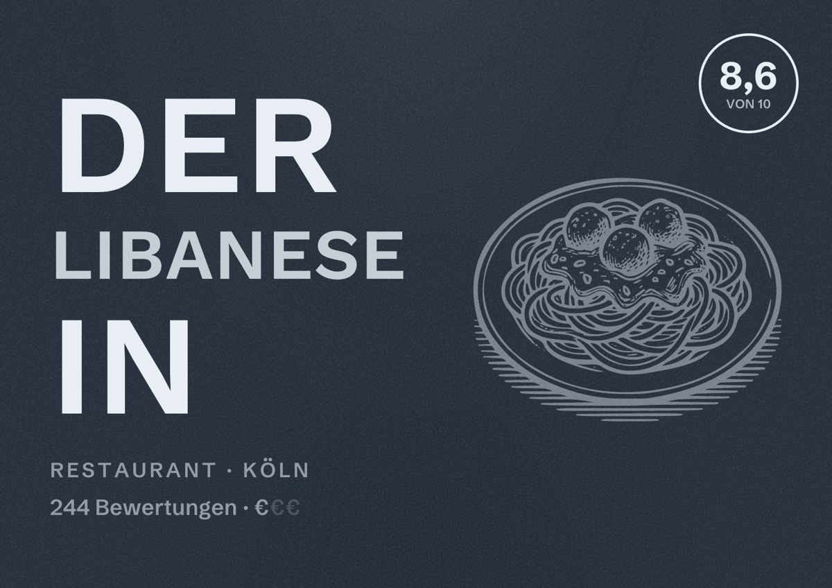 Illustriertes Poster von Der Libanese in, Restaurant in Köln: Bewertung 8,6 von 10 aus 244 Bewertungen, Preisniveau €