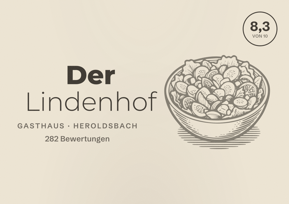 Illustriertes Poster von Der Lindenhof, Gasthaus in Heroldsbach: Bewertung 8,3 von 10 aus 282 Bewertungen