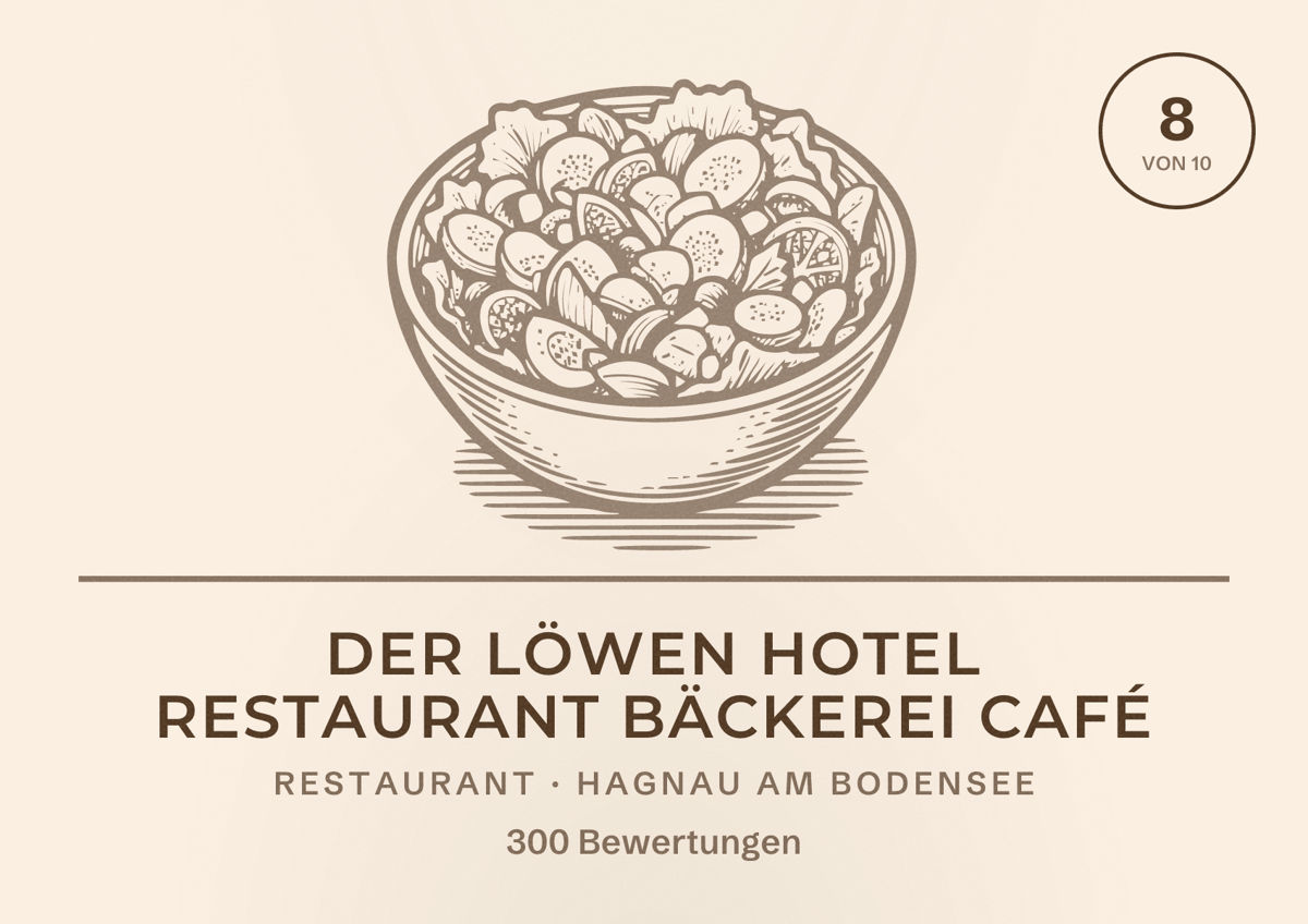 Illustriertes Poster von Der Löwen Hotel Restaurant Bäckerei Café, Restaurant in Hagnau am Bodensee: Bewertung 8 von 10 aus 300 Bewertungen