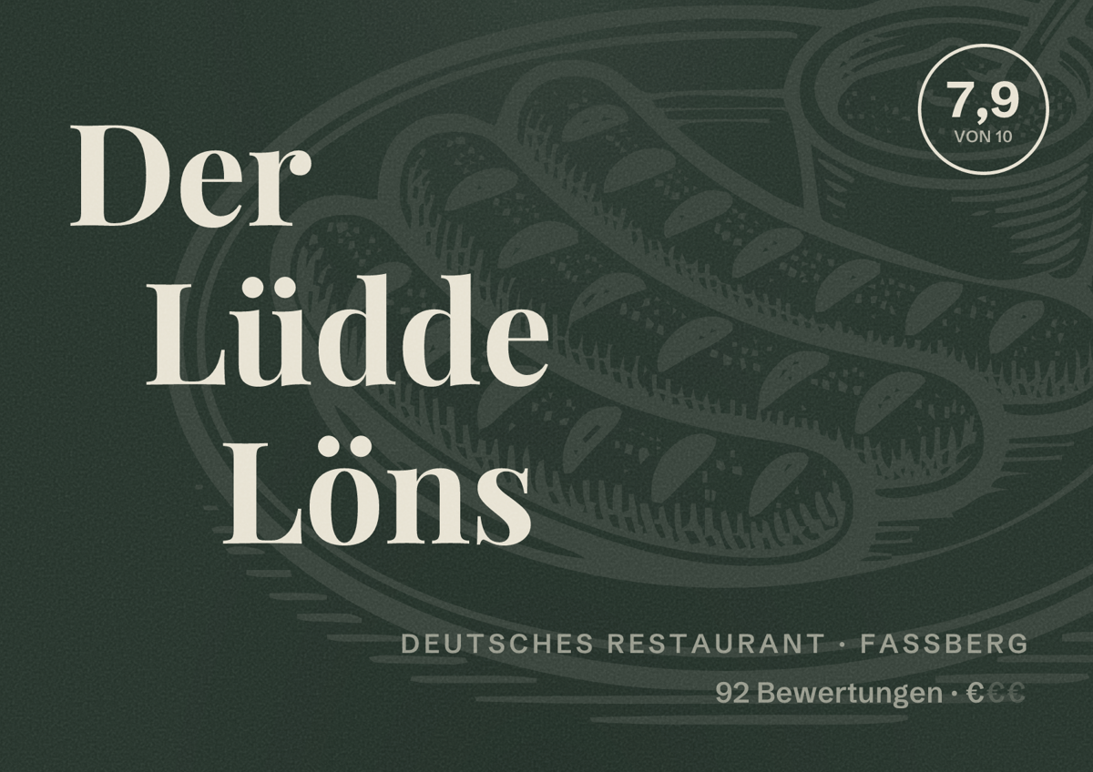 Illustriertes Poster von Der Lüdde Löns, Deutsches Restaurant in Faßberg: Bewertung 7,9 von 10 aus 92 Bewertungen, Preisniveau €