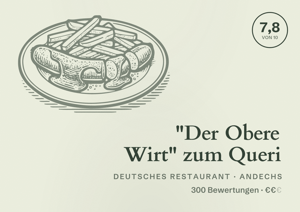 Illustriertes Poster von "Der Obere Wirt" zum Queri, Deutsches Restaurant in Andechs: Bewertung 7,8 von 10 aus 300 Bewertungen, Preisniveau €€