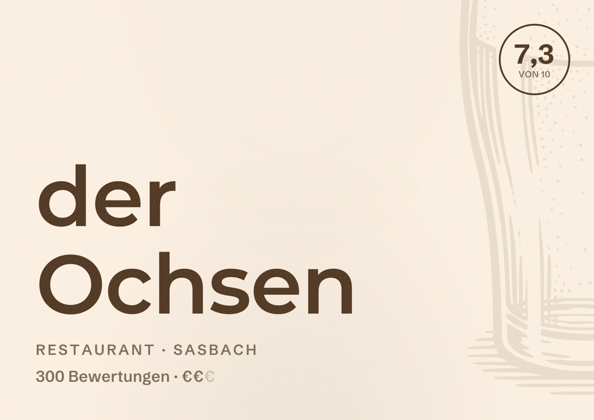 Illustriertes Poster von der Ochsen, Restaurant in Sasbach: Bewertung 7,3 von 10 aus 300 Bewertungen, Preisniveau €€