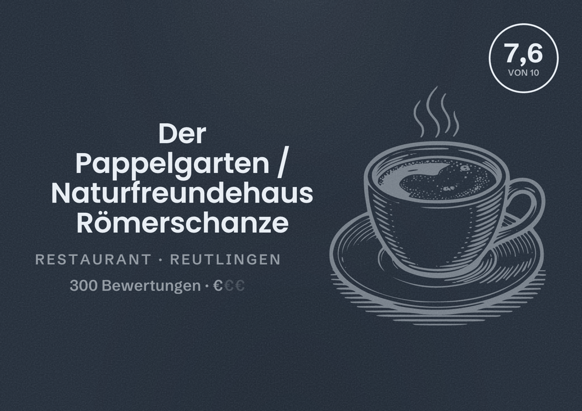Illustriertes Poster von Der Pappelgarten / Naturfreundehaus Römerschanze, Restaurant in Reutlingen: Bewertung 7,6 von 10 aus 300 Bewertungen, Preisniveau €