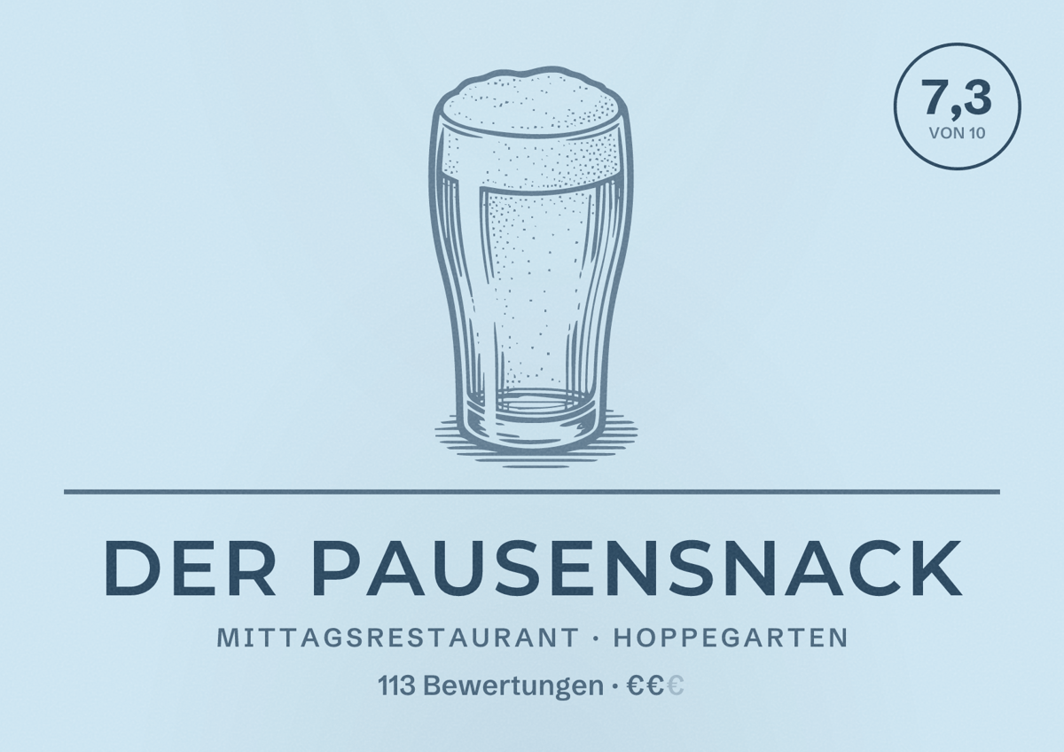 Illustriertes Poster von Der Pausensnack, Mittagsrestaurant in Hoppegarten: Bewertung 7,3 von 10 aus 113 Bewertungen, Preisniveau €€