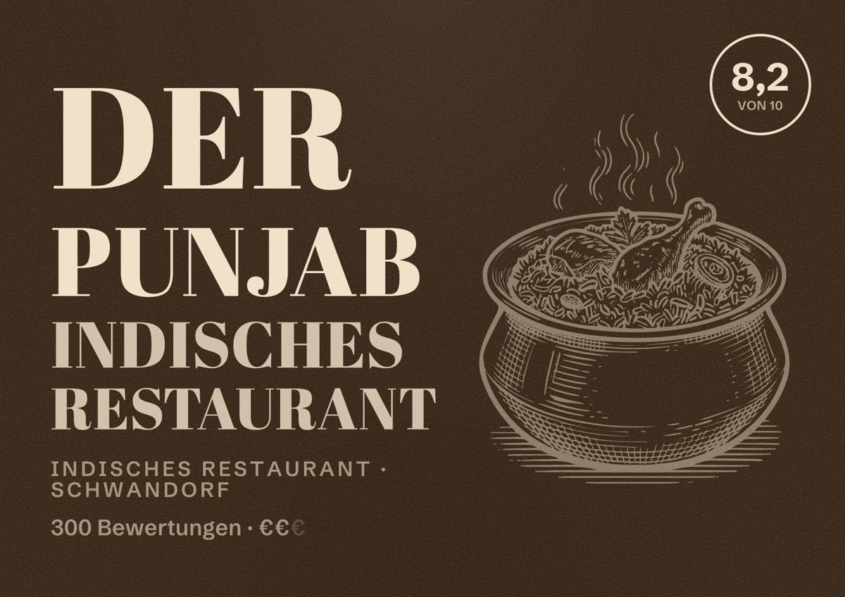 Illustriertes Poster von DER PUNJAB Indisches Restaurant, Indisches Restaurant in Schwandorf: Bewertung 8,2 von 10 aus 300 Bewertungen, Preisniveau €€