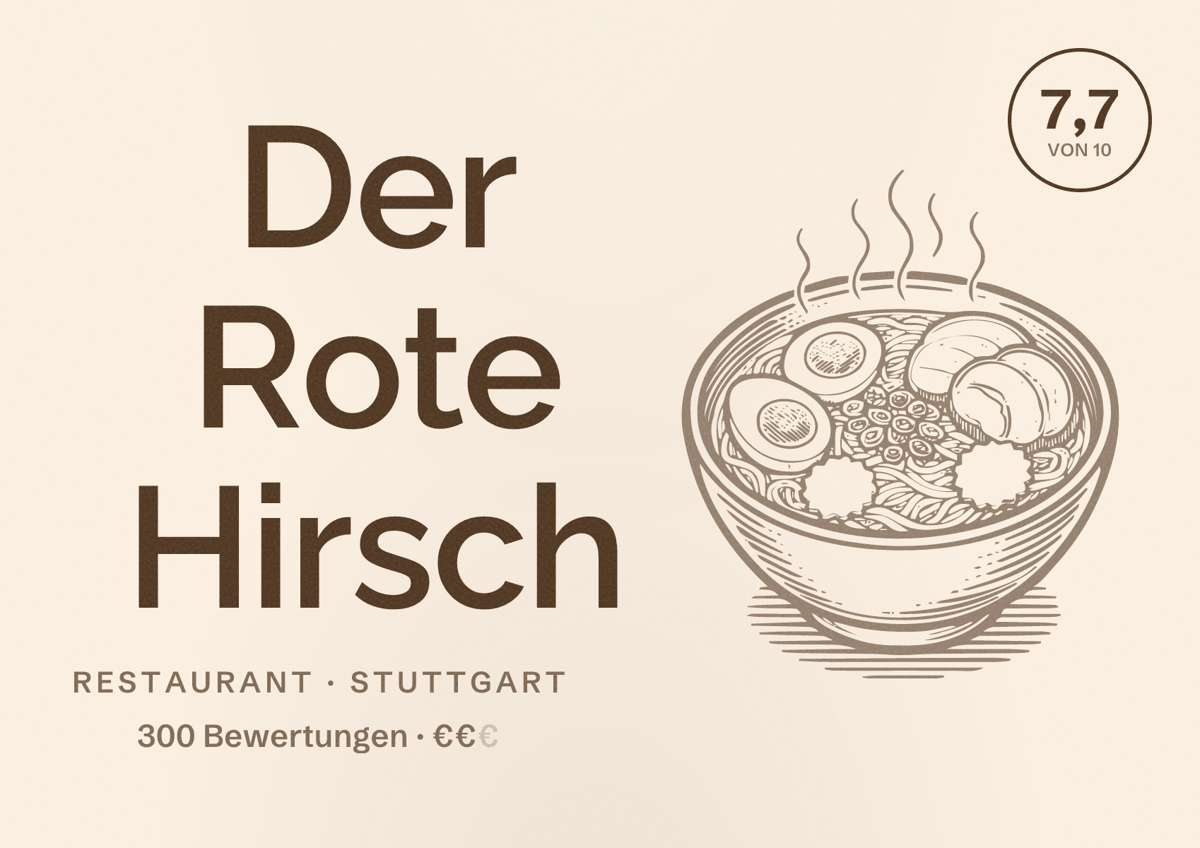Illustriertes Poster von Der Rote Hirsch, Restaurant in Stuttgart: Bewertung 7,7 von 10 aus 300 Bewertungen, Preisniveau €€