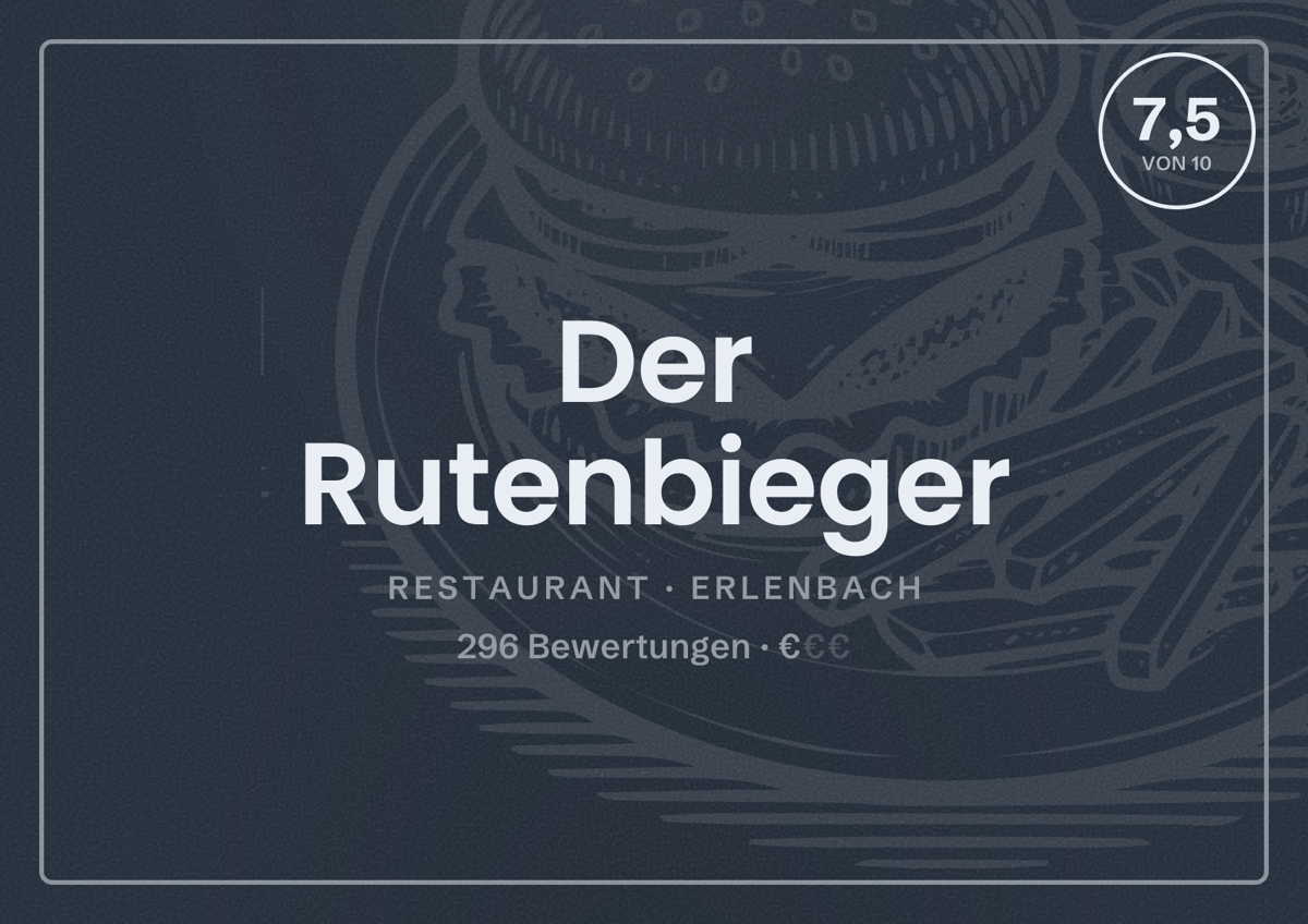 Illustriertes Poster von Der Rutenbieger, Restaurant in Erlenbach: Bewertung 7,5 von 10 aus 296 Bewertungen, Preisniveau €