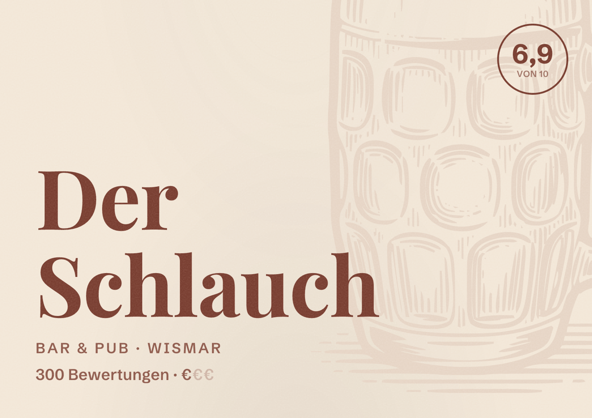 Illustriertes Poster von Der Schlauch, Bar & Pub in Wismar: Bewertung 6,9 von 10 aus 300 Bewertungen, Preisniveau €