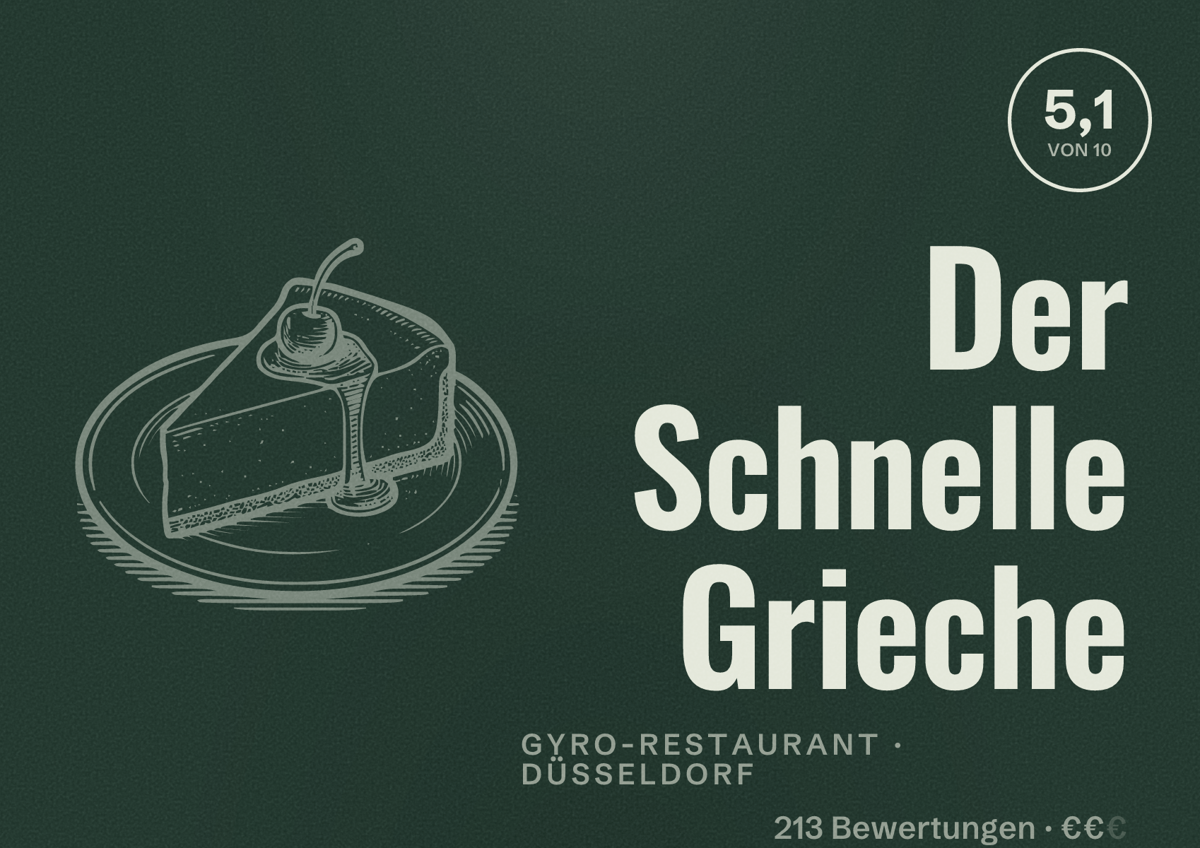 Illustriertes Poster von Der Schnelle Grieche, Gyro-Restaurant in Düsseldorf: Bewertung 5,1 von 10 aus 213 Bewertungen, Preisniveau €€