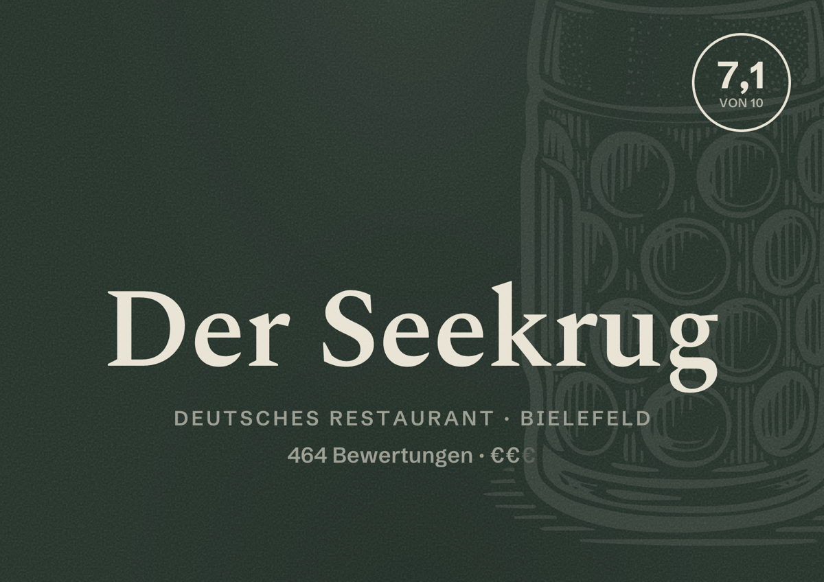 Illustriertes Poster von Der Seekrug, Deutsches Restaurant in Bielefeld: Bewertung 7,1 von 10 aus 464 Bewertungen, Preisniveau €€