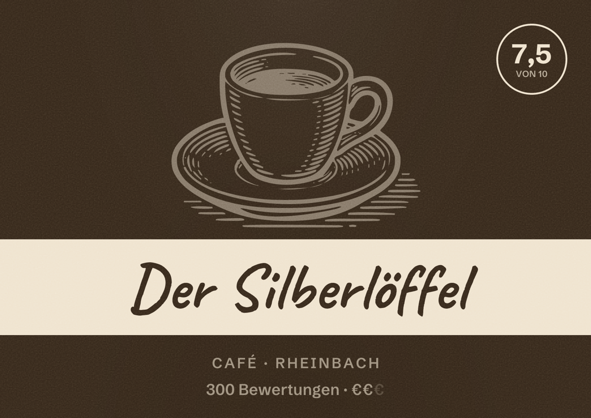Illustriertes Poster von Der Silberlöffel, Café in Rheinbach: Bewertung 7,5 von 10 aus 300 Bewertungen, Preisniveau €€