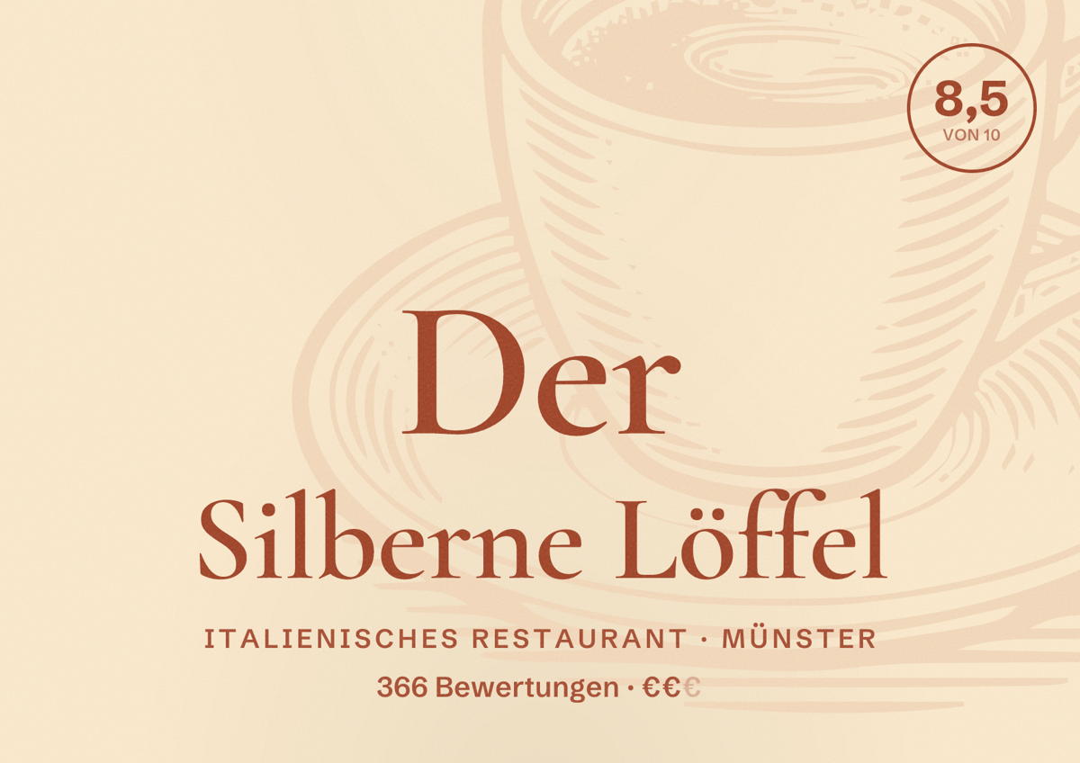 Illustriertes Poster von Der Silberne Löffel, Italienisches Restaurant in Münster: Bewertung 8,5 von 10 aus 366 Bewertungen, Preisniveau €€