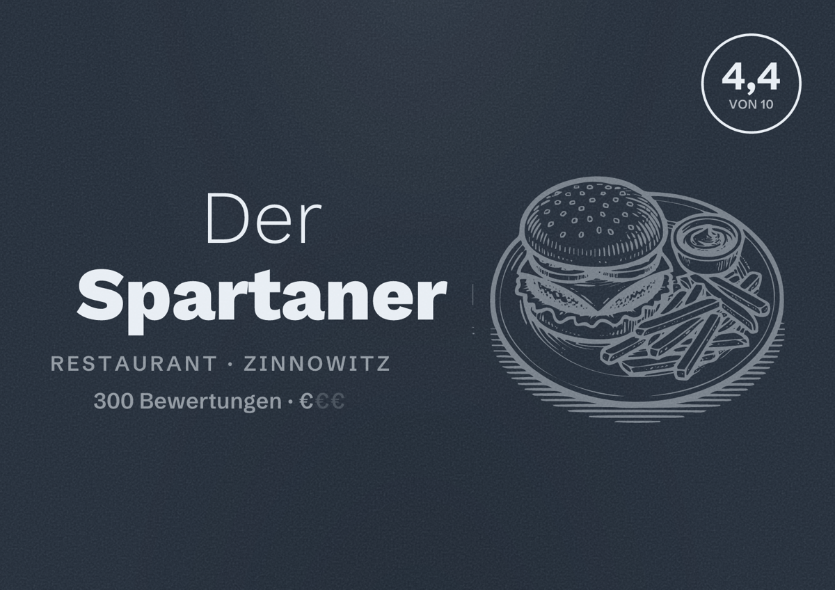 Illustriertes Poster von Der Spartaner, Restaurant in Zinnowitz: Bewertung 4,4 von 10 aus 300 Bewertungen, Preisniveau €