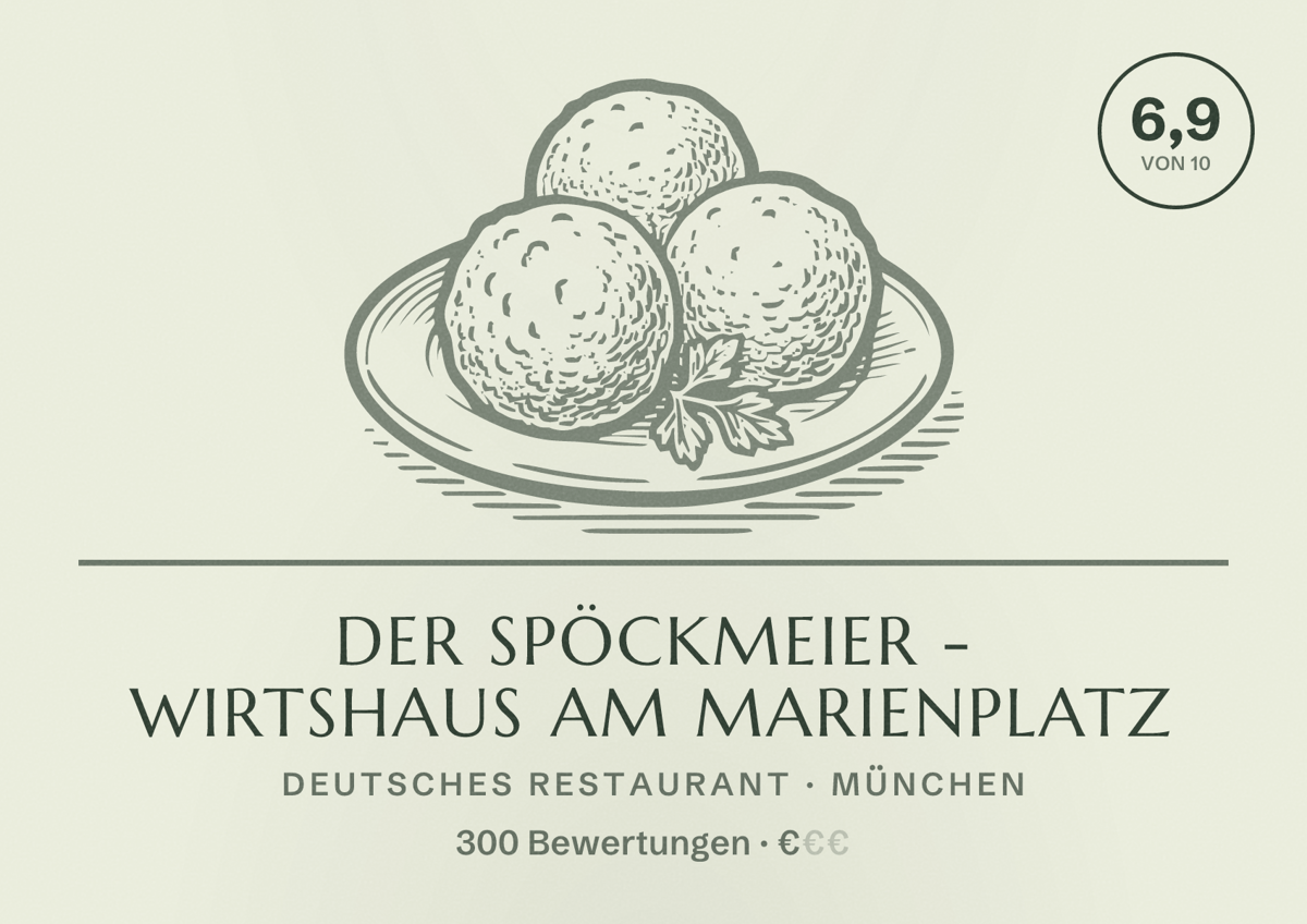 Illustriertes Poster von Der Spöckmeier - Wirtshaus am Marienplatz, Deutsches Restaurant in München: Bewertung 6,9 von 10 aus 300 Bewertungen, Preisniveau €