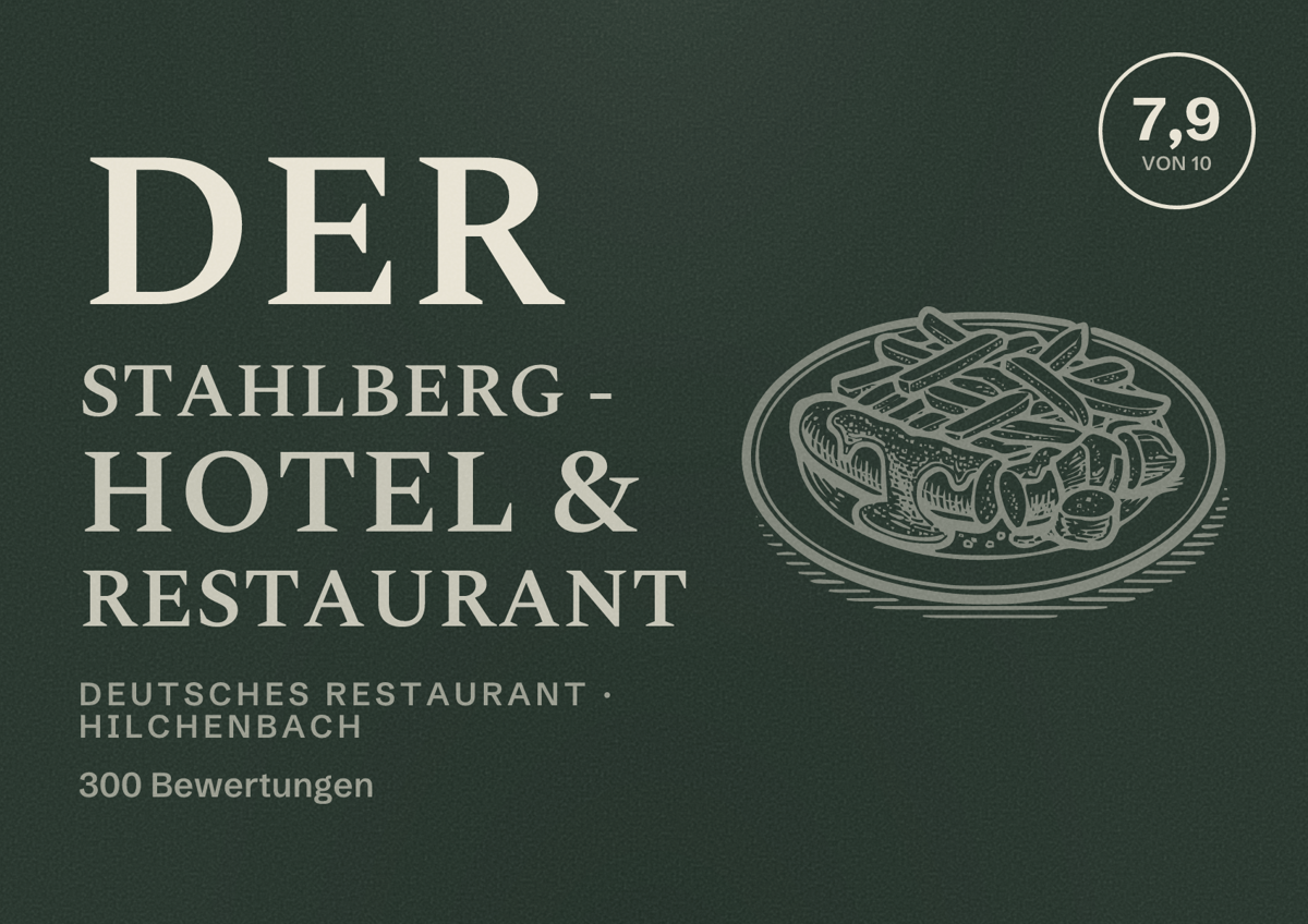 Illustriertes Poster von Der Stahlberg - Hotel & Restaurant, Deutsches Restaurant in Hilchenbach: Bewertung 7,9 von 10 aus 300 Bewertungen