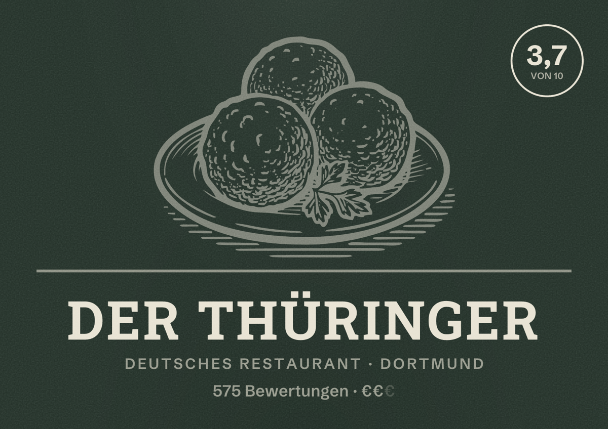 Illustriertes Poster von Der Thüringer, Deutsches Restaurant in Dortmund: Bewertung 3,7 von 10 aus 575 Bewertungen, Preisniveau €€