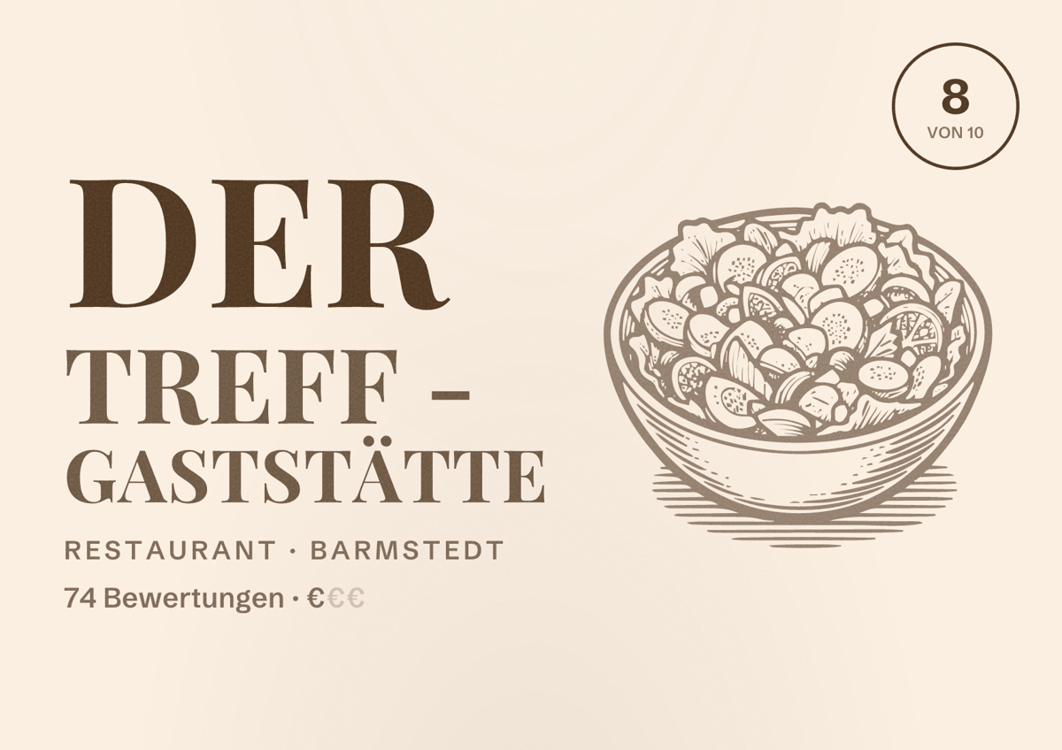 Illustriertes Poster von Der Treff - Gaststätte, Restaurant in Barmstedt: Bewertung 8 von 10 aus 74 Bewertungen, Preisniveau €