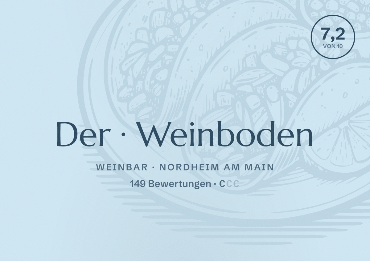 Illustriertes Poster von Der Weinboden, Weinbar in Nordheim am Main: Bewertung 7,2 von 10 aus 149 Bewertungen, Preisniveau €
