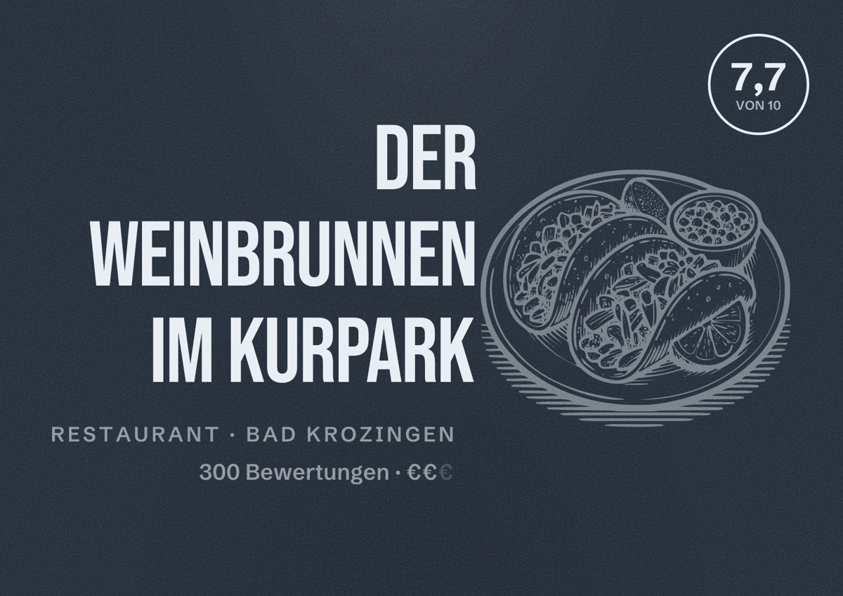 Illustriertes Poster von Der Weinbrunnen im Kurpark, Restaurant in Bad Krozingen: Bewertung 7,7 von 10 aus 300 Bewertungen, Preisniveau €€
