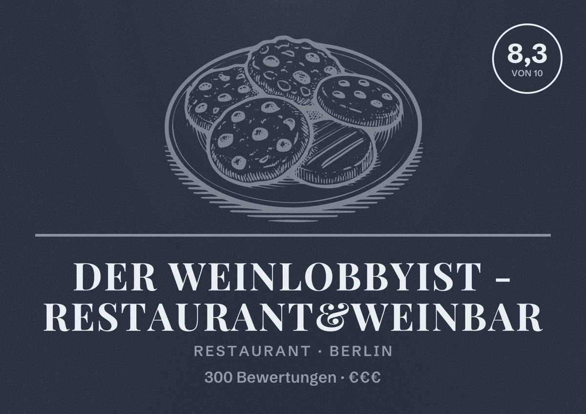 Illustriertes Poster von der Weinlobbyist - Restaurant&Weinbar, Restaurant in Berlin: Bewertung 8,3 von 10 aus 300 Bewertungen, Preisniveau €€€