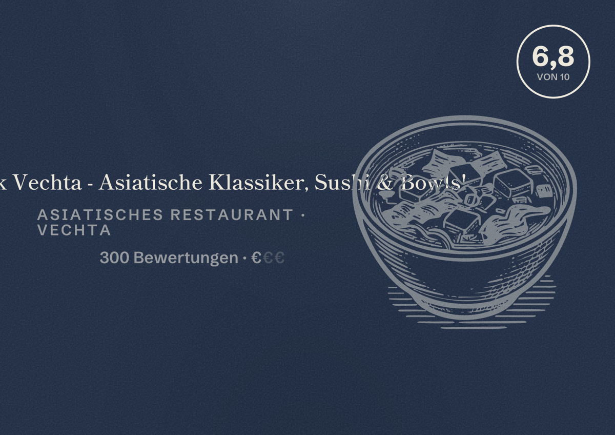 Illustriertes Poster von Der Wok Vechta - Asiatische Klassiker, Sushi & Bowls!, Asiatisches Restaurant in Vechta: Bewertung 6,8 von 10 aus 300 Bewertungen, Preisniveau €