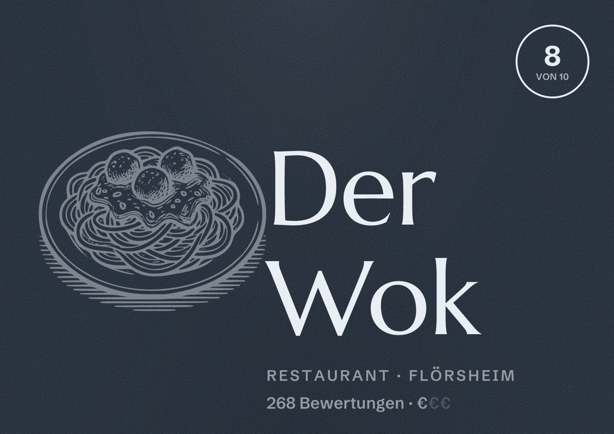Illustriertes Poster von Der Wok, Restaurant in Flörsheim: Bewertung 8 von 10 aus 268 Bewertungen, Preisniveau €