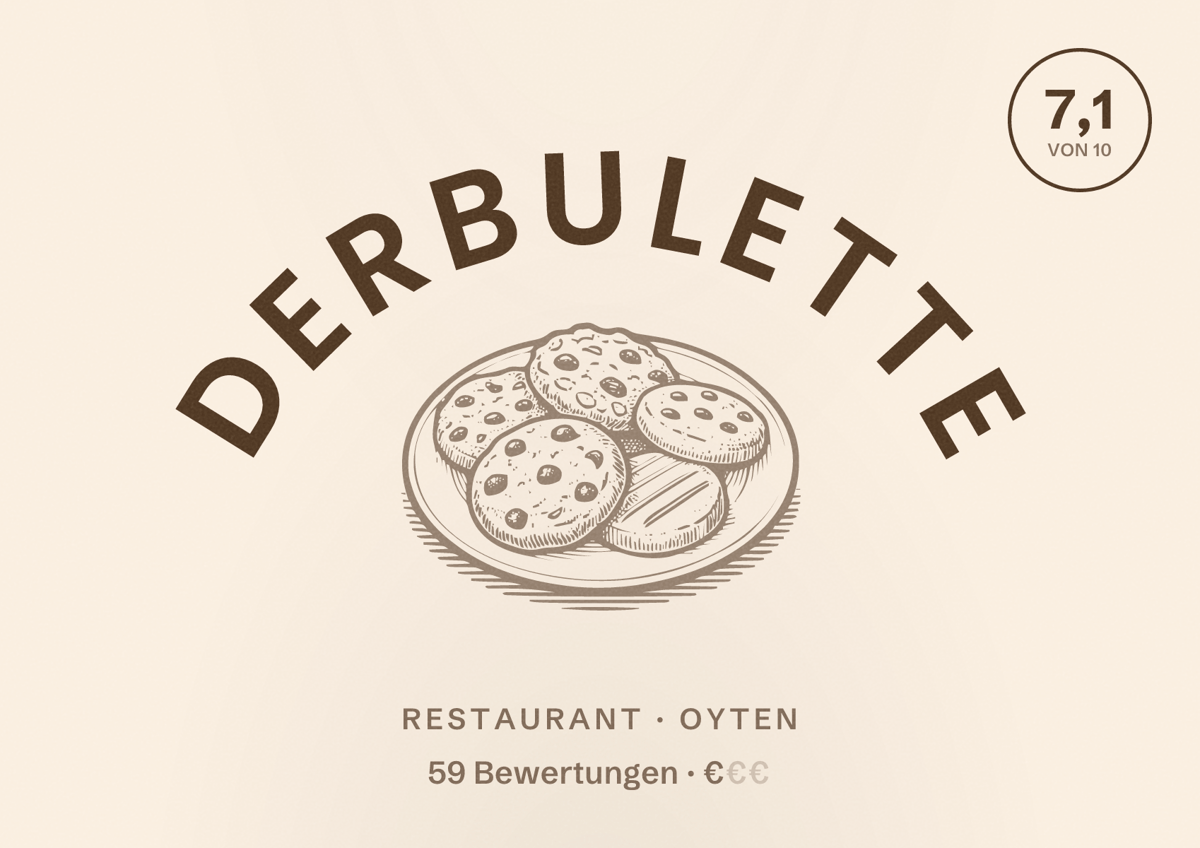 Illustriertes Poster von DerBulette, Restaurant in Oyten: Bewertung 7,1 von 10 aus 59 Bewertungen, Preisniveau €