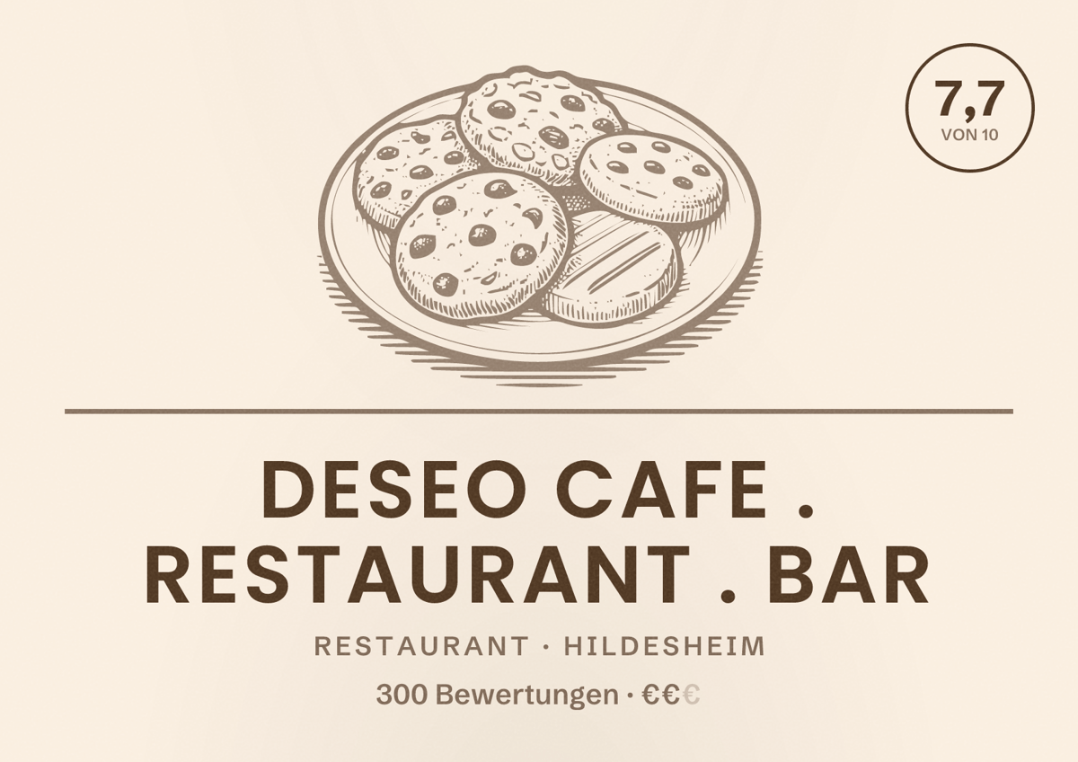 Illustriertes Poster von deseo Cafe . Restaurant . Bar, Restaurant in Hildesheim: Bewertung 7,7 von 10 aus 300 Bewertungen, Preisniveau €€
