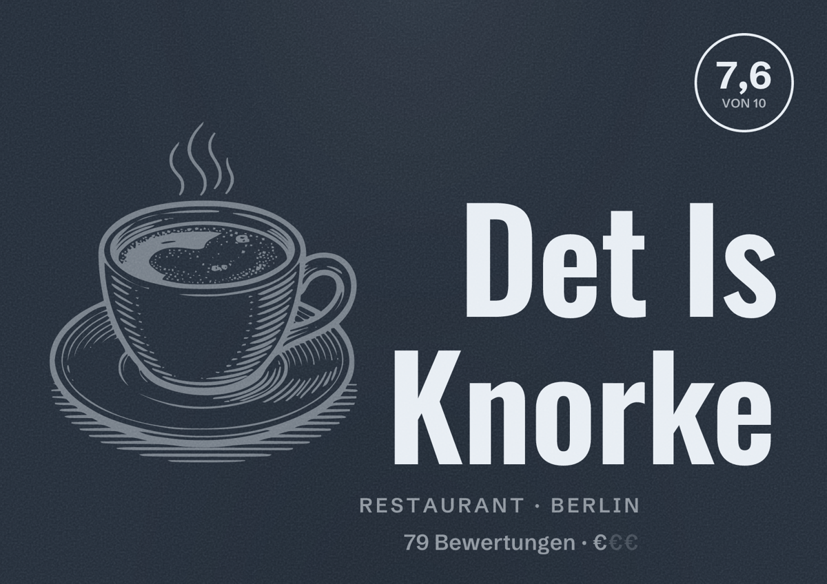 Illustriertes Poster von Det Is Knorke, Restaurant in Berlin: Bewertung 7,6 von 10 aus 79 Bewertungen, Preisniveau €
