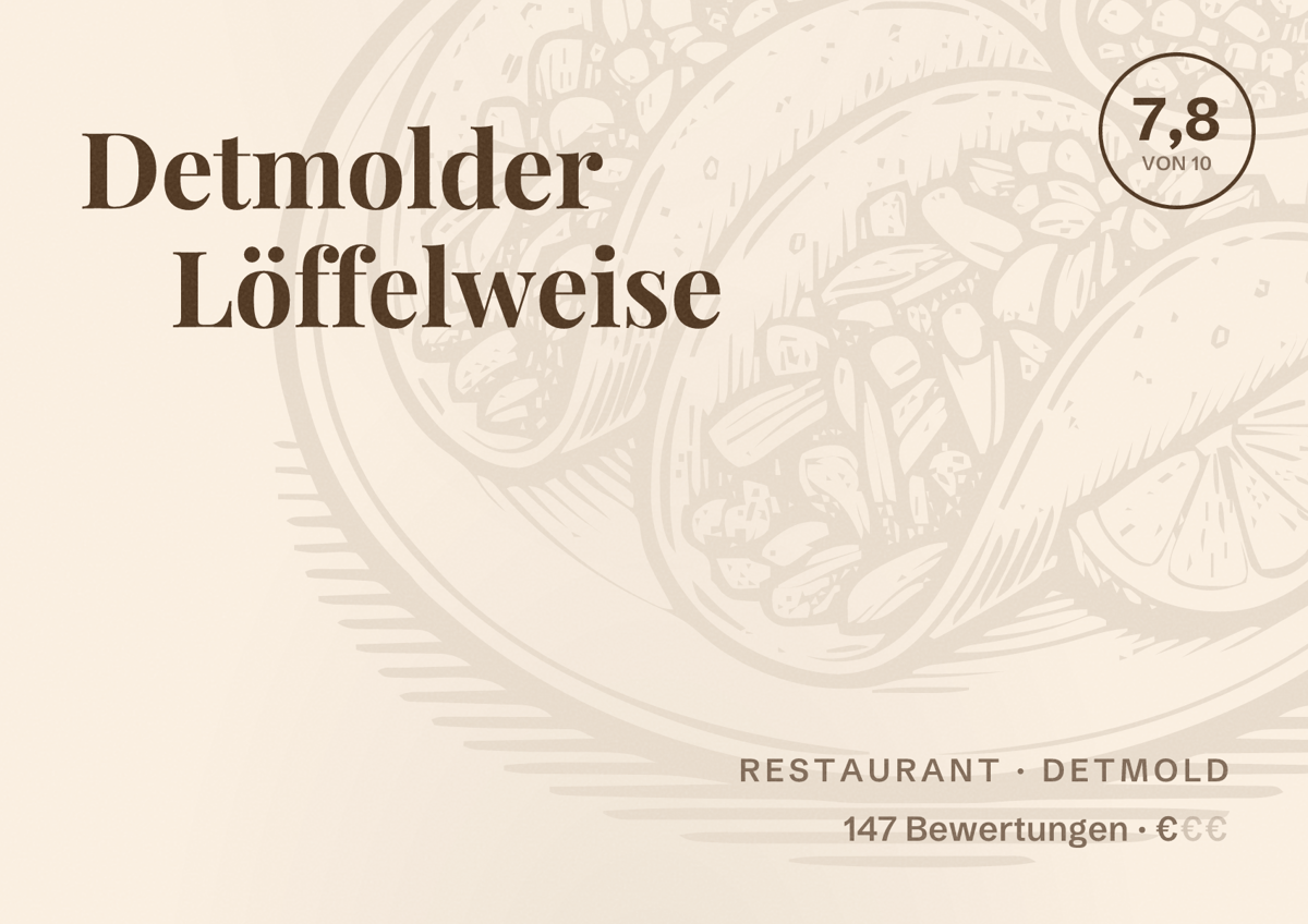 Illustriertes Poster von Detmolder Löffelweise, Restaurant in Detmold: Bewertung 7,8 von 10 aus 147 Bewertungen, Preisniveau €
