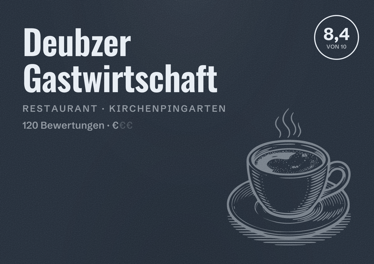 Illustriertes Poster von Deubzer Gastwirtschaft, Restaurant in Kirchenpingarten: Bewertung 8,4 von 10 aus 120 Bewertungen, Preisniveau €