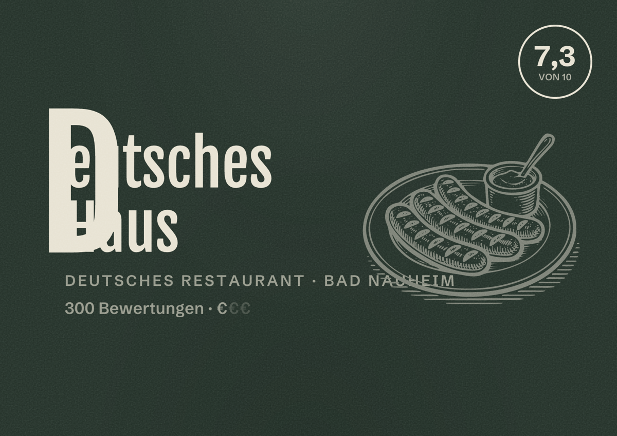 Illustriertes Poster von Deutsches Haus, Deutsches Restaurant in Bad Nauheim: Bewertung 7,3 von 10 aus 300 Bewertungen, Preisniveau €