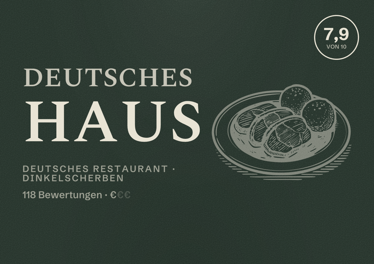 Illustriertes Poster von Deutsches Haus, Deutsches Restaurant in Dinkelscherben: Bewertung 7,9 von 10 aus 118 Bewertungen, Preisniveau €