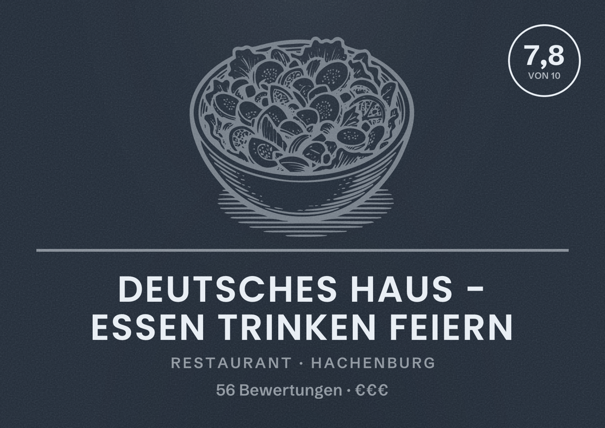 Illustriertes Poster von Deutsches Haus - Essen Trinken Feiern, Restaurant in Hachenburg: Bewertung 7,8 von 10 aus 56 Bewertungen, Preisniveau €€€