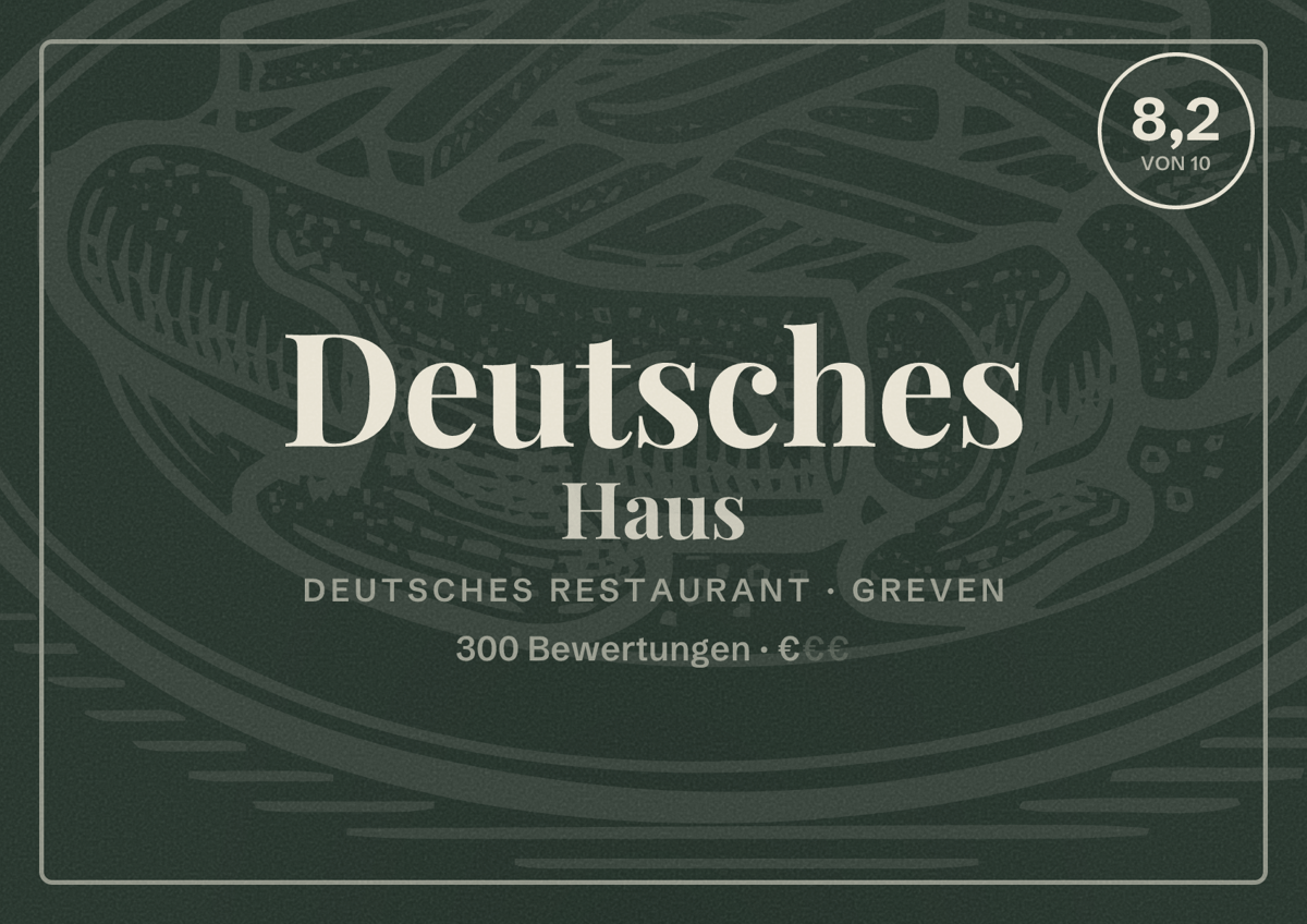 Illustriertes Poster von Deutsches Haus, Deutsches Restaurant in Greven: Bewertung 8,2 von 10 aus 300 Bewertungen, Preisniveau €