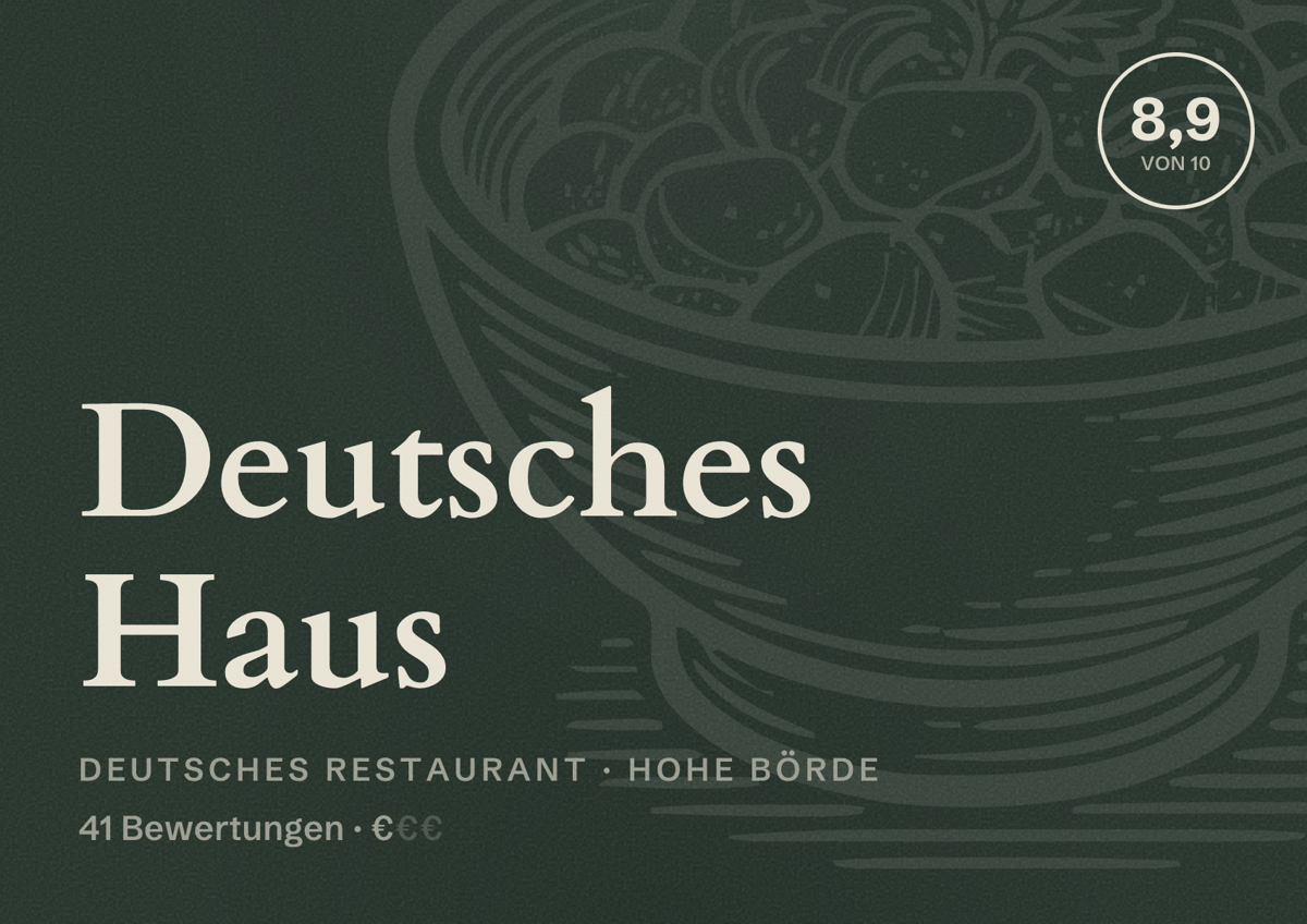 Illustriertes Poster von Deutsches Haus, Deutsches Restaurant in Hohe Börde: Bewertung 8,9 von 10 aus 41 Bewertungen, Preisniveau €