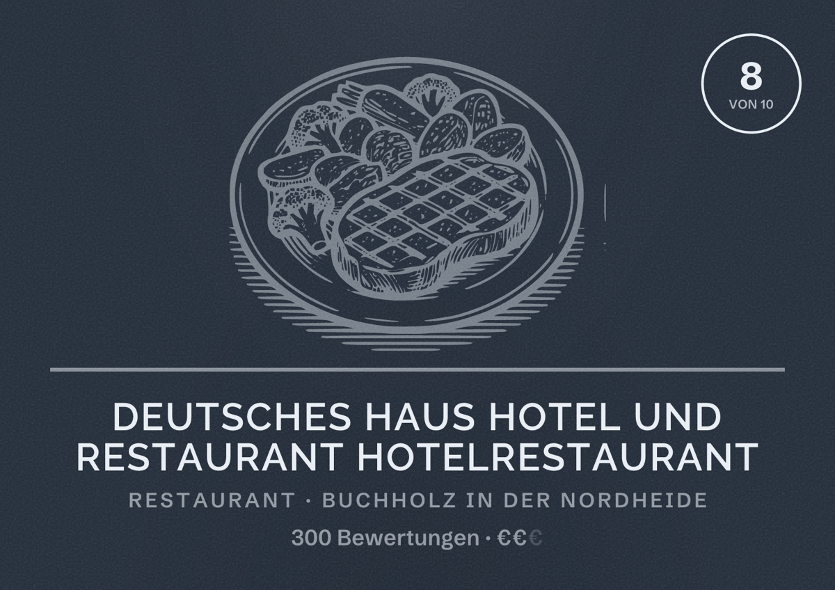 Illustriertes Poster von Deutsches Haus Hotel und Restaurant Hotelrestaurant, Restaurant in Buchholz in der Nordheide: Bewertung 8 von 10 aus 300 Bewertungen, Preisniveau €€