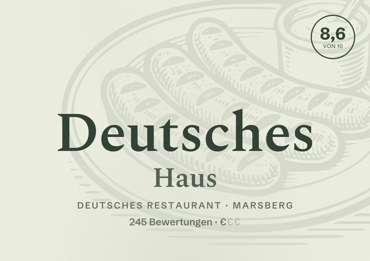 Illustriertes Poster von Deutsches Haus, Deutsches Restaurant in Marsberg: Bewertung 8,6 von 10 aus 245 Bewertungen, Preisniveau €