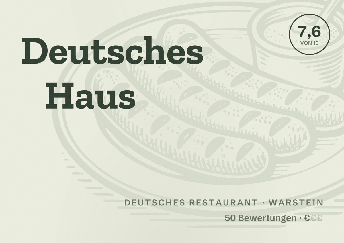 Illustriertes Poster von Deutsches Haus, Deutsches Restaurant in Warstein: Bewertung 7,6 von 10 aus 50 Bewertungen, Preisniveau €