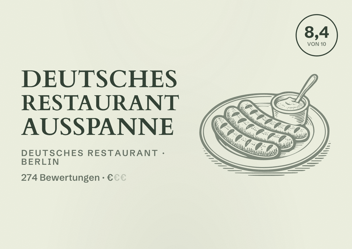 Illustriertes Poster von Deutsches Restaurant Ausspanne, Deutsches Restaurant in Berlin: Bewertung 8,4 von 10 aus 274 Bewertungen, Preisniveau €