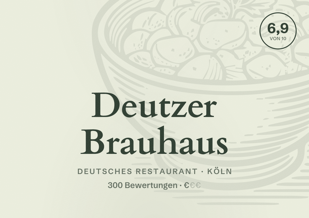 Illustriertes Poster von Deutzer Brauhaus, Deutsches Restaurant in Köln: Bewertung 6,9 von 10 aus 300 Bewertungen, Preisniveau €