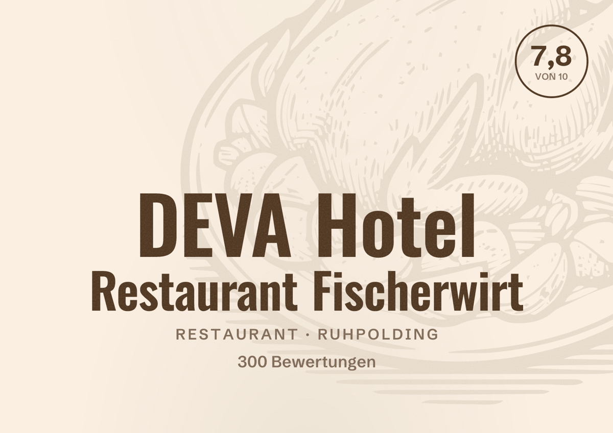 Illustriertes Poster von DEVA Hotel Restaurant Fischerwirt, Restaurant in Ruhpolding: Bewertung 7,8 von 10 aus 300 Bewertungen
