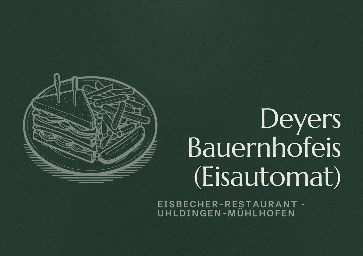 Illustriertes Poster von Deyers Bauernhofeis (Eisautomat), Eisbecher-Restaurant in Uhldingen-Mühlhofen