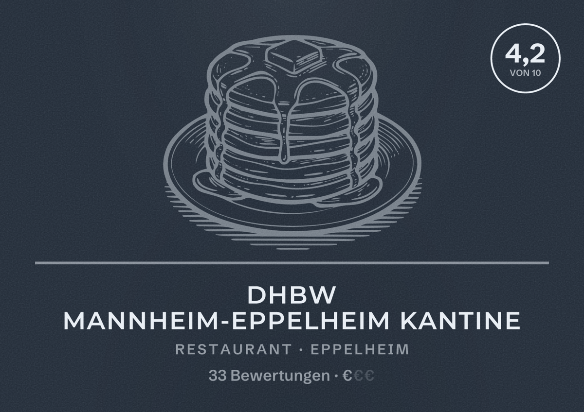 Illustriertes Poster von DHBW Mannheim-Eppelheim Kantine, Restaurant in Eppelheim: Bewertung 4,2 von 10 aus 33 Bewertungen, Preisniveau €